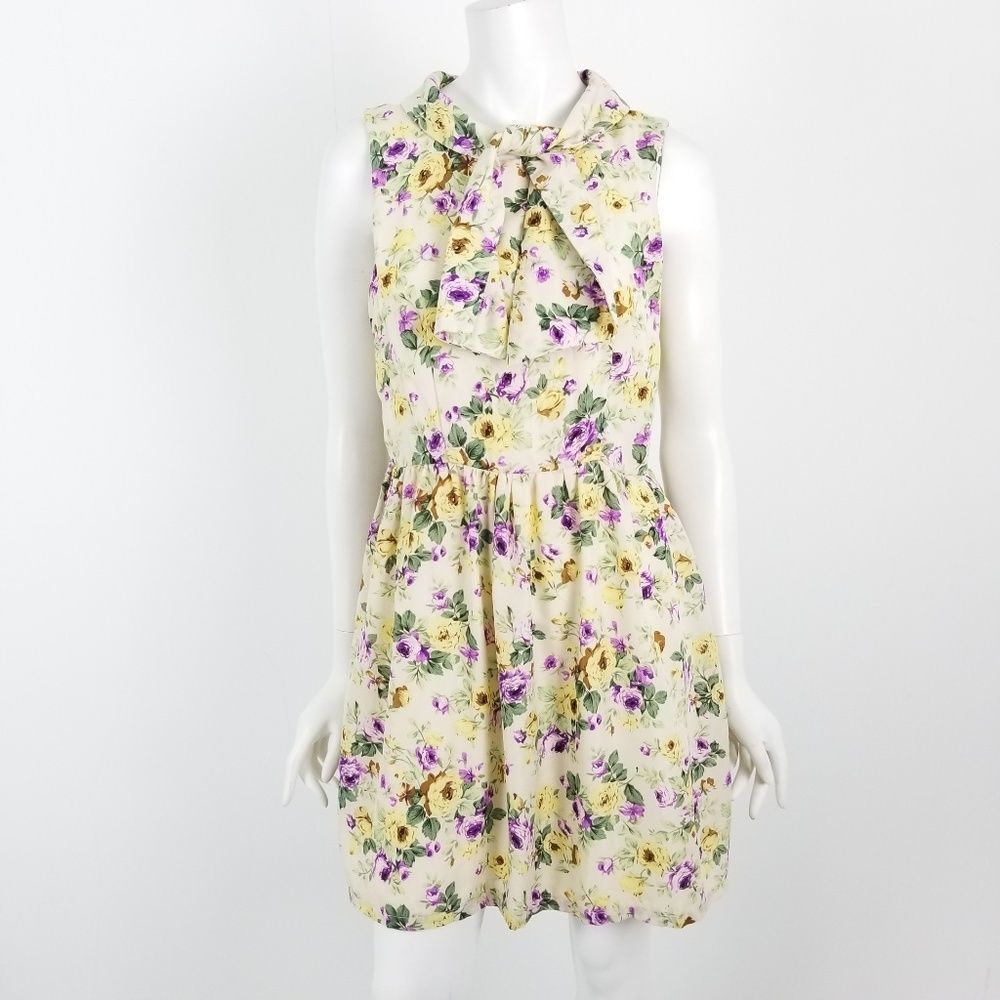 Fervour Modcloth Floral Sleeveless Pussy Bow Dress - Picture 1 of 6